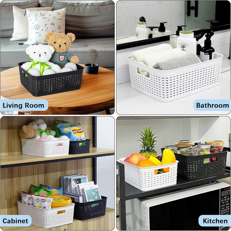 Soddeph Plastic Storage Baskets for Cabinets, Household Pantry Organization with Handle,Organizer Bins for Room,Bathrooms,Under-Sink,Kitchen (White, L-3PACK) - Image 5